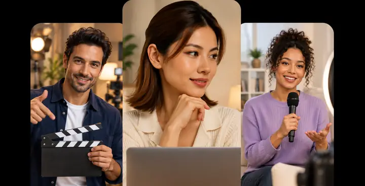 Product video examples with presenters and a featured item