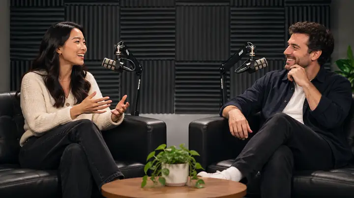 Two speakers taking part in a recorded conversation