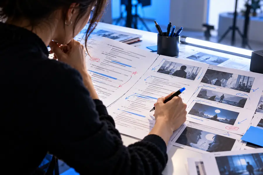 Illustration of a video script being reviewed